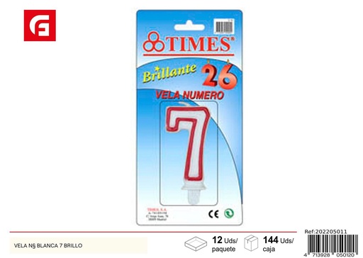 [202205011] Vela nº blanca 7 brillante - Velas de cumpleaños