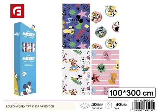 [162869529] Rollo de papel de regalo Mickey y Friends 1 hoja 100*300 para envoltura de regalos