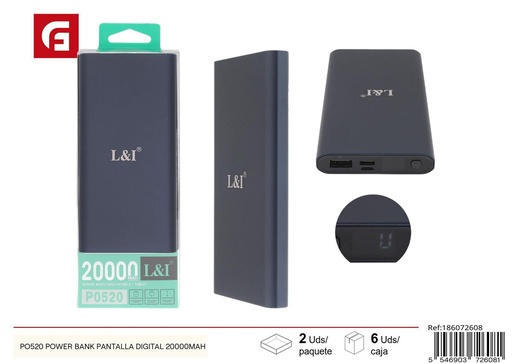 [186072608] Power Bank con pantalla digital 20000mAh para carga de dispositivos