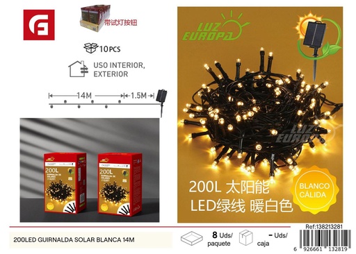 [138213281] Guirnalda solar blanca de 14m 200 LEDs - Decoración navideña