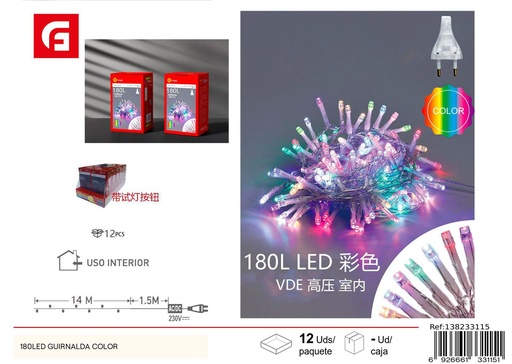 [138233115] Guiñalda LED 180L con cable transparente - Decoración navideña