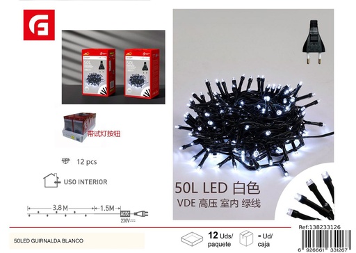 [138233126] Guirnalda de luces LED blanco 50 luces para Navidad y fiestas