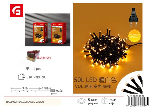 [138233127] Guirnalda LED cálido con línea verde 50L - Decoración navideña