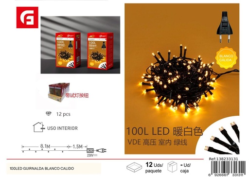 [138233131] Guirnalda LED 100L blanco cálido - Luces cálidas decorativas navideñas