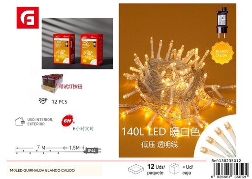 [138235012] Guirnalda LED blanco cálido 140L luz baja transparente