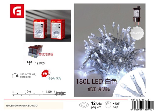 [138235016] Guirnalda LED blanco 180 luces 10m para decoración navideña