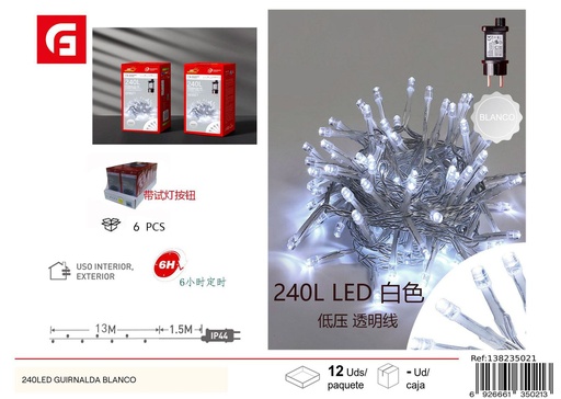 [138235021] Guirnalda LED blanca 240L 13m para decoración navideña