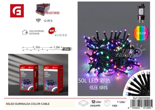 [138235100] Guirnalda de luces navideñas 50LED cable transparente