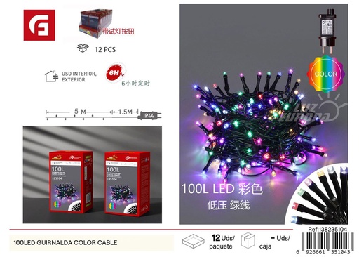 [138235104] Guirnalda de 100 LEDs blanco cálido con cable transparente para Navidad