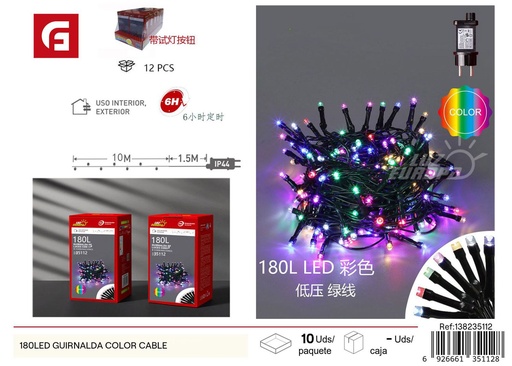 [138235112] Guirnalda 180 LED luz cálida cable transparente para decoración navideña