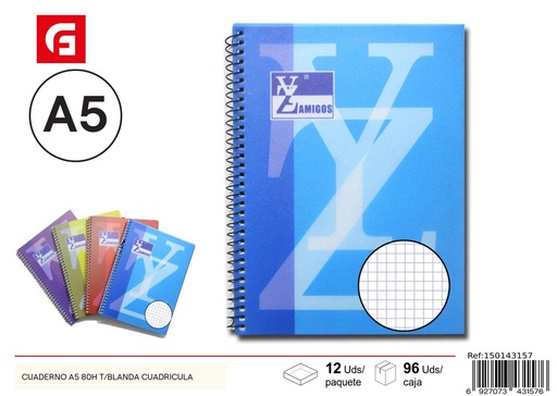 [150143157] Cuaderno A5 80 hojas t/blanda cuadrícula - Material escolar