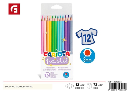 [150543034] Bolsa de lápices pastel 12 unidades - Material escolar