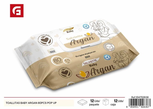 [104702636] Toallitas baby argán 80PCS Popup - Productos de cuidado personal