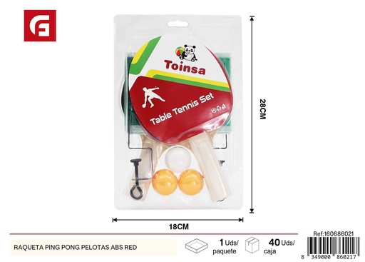 [160686021] Raqueta de ping pong con pelotas ABS rojas - Set de deportes