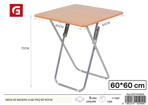 [201741904] Mesa de madera cuadrada pequeña 60x60cm para exterior o jardín