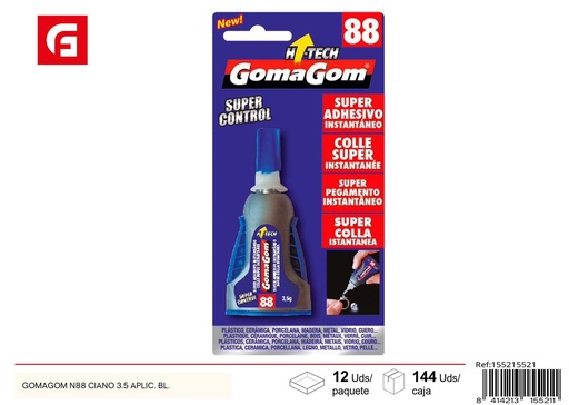 [155215521] Adhesivo GOMAGOM N88 ciano 3.5 aplicado en blister - Manualidades y pegamentos