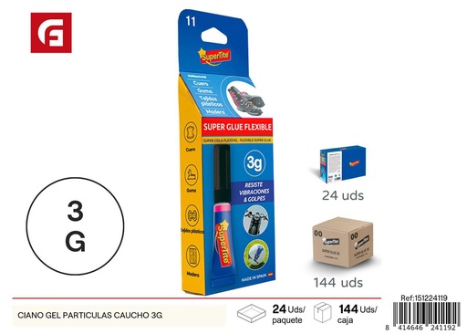 [151224119] Adhesivo ciano gel con partículas de caucho 3g para manualidades y reparaciones