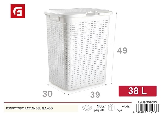 [120159553] Pongotodo rattan blanco 38L - Accesorios para el hogar