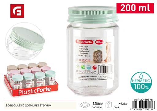 [120159875] Bote Classic de 200ml PET STD VRM para almacenamiento de alimentos