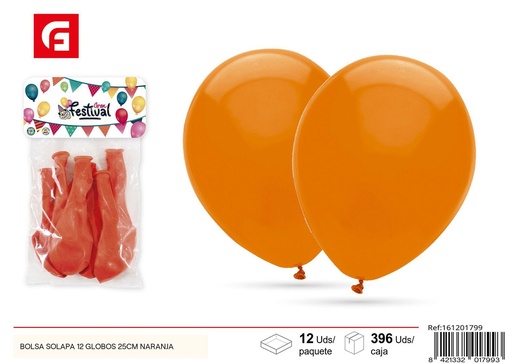 [161201799] Bolsa de globos 12pcs 25cm color naranja - Globos de fiesta