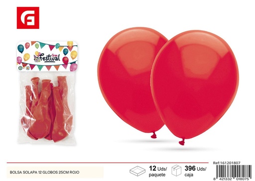 [161201807] Bolsa de globos 12pcs 25cm color rojo - Globos de fiesta
