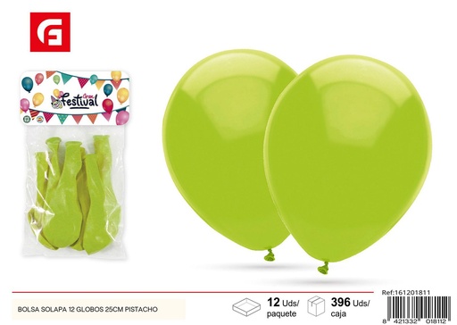 [161201811] Bolsa de globos 12pcs 25cm color pistacho - Globos de fiesta