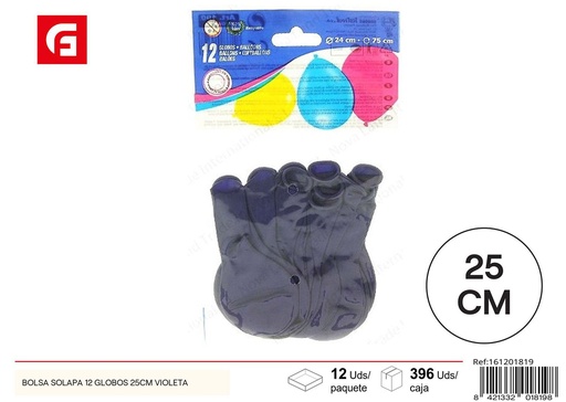 [161201819] Bolsa de globos 12 Globos 25CM color violeta - Artículos de fiesta
