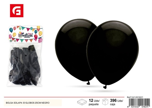 [161201821] Bolsa de globos 12pcs 25cm color negro - Globos de fiesta