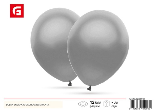 [161201995] Bolsa de globos 12pcs 25cm color plata - Globos de fiesta