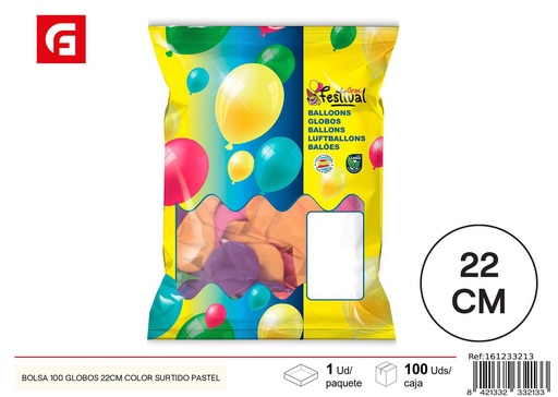 [161233213] Bolsa de 100 globos color surtido pastel - Artículos de fiesta