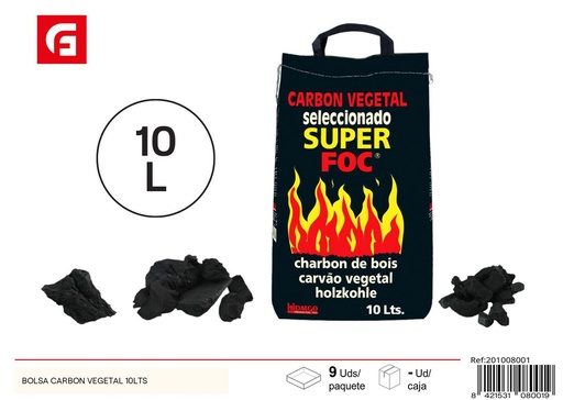 [201008001] Bolsa carbón vegetal 10LTS - Camping y exteriores