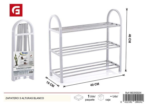 [190310024] Zapatero 3 alturas blanco para organización y almacenamiento de calzado