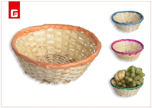 [190355233] Panera redonda de bambú ribeteada de colores - Cestas decorativas para el hogar