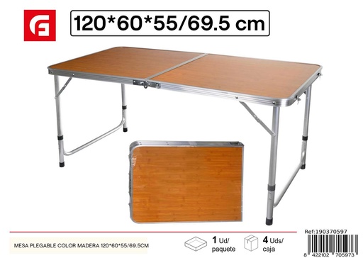 [190370597] Mesa plegable color madera 120x60x55/69.5 cm - Mueble de jardín