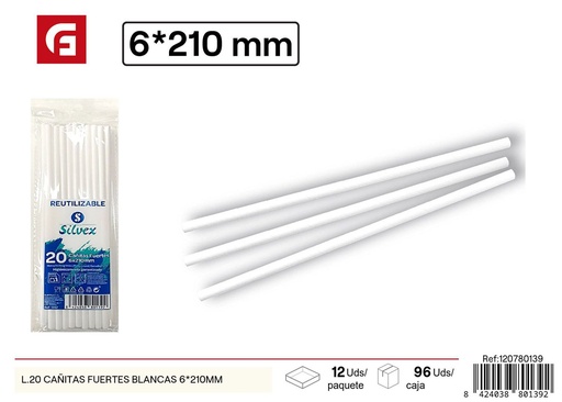 [120780139] Pajitas blancas fuertes 6x210mm para bebidas