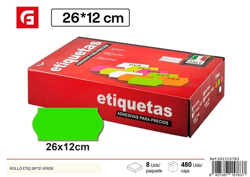 [201215783] Rollo de etiquetas verdes 26x12cm - Material de oficina