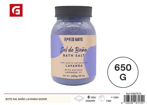 [111907572] Bote de sal de baño lavanda 650gr para relajación y cuidado personal