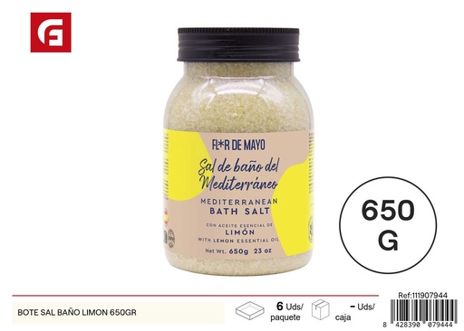 [111907944] Bote de sal de baño limón 650gr para relajación