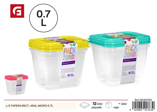 [120301763] Set de 2 tápers rectangulares Aral Micro 0.7L para alimentos