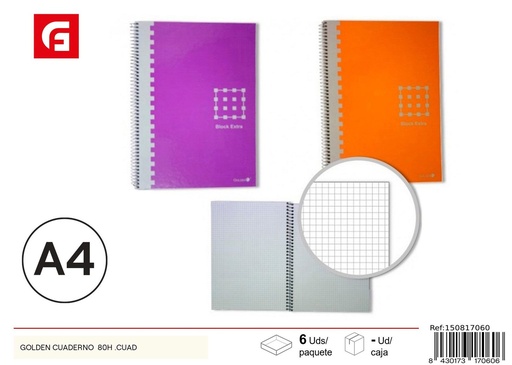[150817060] Cuaderno Golden de 80 páginas con cuadrícula - Material escolar