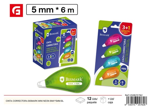[150825762] Cinta correctora Bismarck mini neón 6mx*5mm - Material escolar