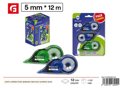 [150828210] Cinta correctora BISMARK 12m (pack ahorro 3 uds.) - Artículos de papelería 