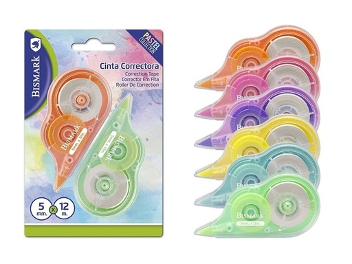 [150829347] Cinta correctora Bismark pastel 12m (blister 2 uds) - Material de oficina