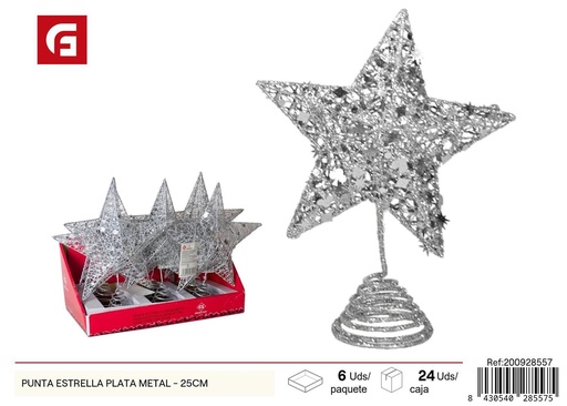 [200928557] Punta estrella de metal plata 25cm para árbol de Navidad