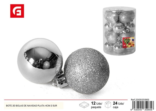 [200935985] Bote 20 bolas de Navidad plata 4 cm - Decoración navideña