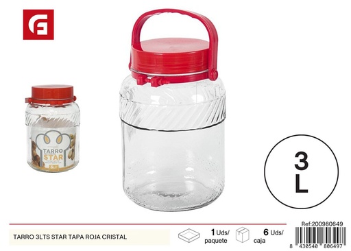 [200980649] Tarro de cristal 3 lts con tapa roja - Botes y frascos