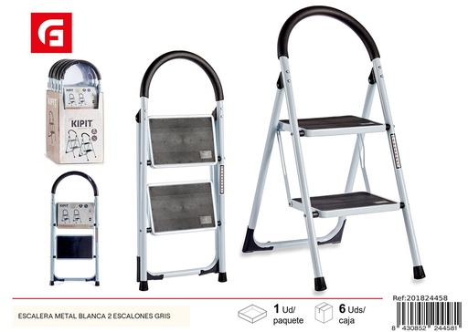 [201824458] Escalera de metal blanca 2 escalones gris - Herramientas y ferretería