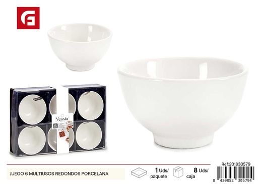 [201830579] Set de 6 tazones multiusos redondos de porcelana - Vajilla de cerámica y utensilios de cocina