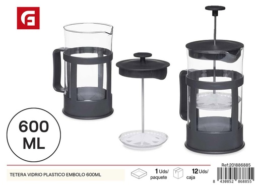 [201886885] Tetera de vidrio y plástico (600 ml con émbolo) - Utensilios para infusión