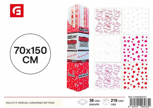 [150606033] ROLLO P.P. ESPECIAL CORAZONES 150*70CM - Artículos de regalo